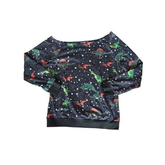 NWT Womens Dinosaur Off Shoulder Pullover Black Size XL Casual Kidcore Nerdy - Picture 5 of 6